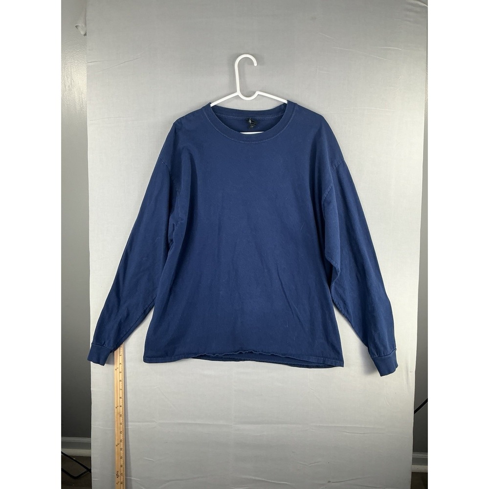 Hanes Men's XL Blue Long‎ Sleeve T-Shirt Cotton Crewneck Casual Basic Tee